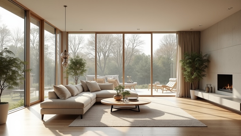 A photorealistic 3D rendered modern kitchen with cream cabinetry, a marble island, and brass pendant lights, showing the level of detail an AI render can produce for home design decisions.