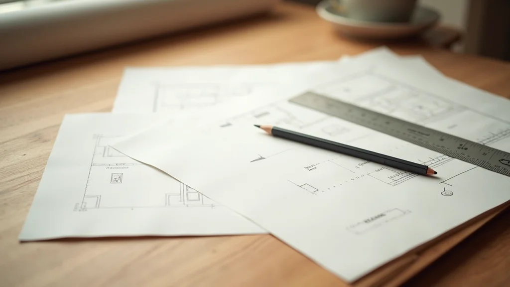 An architect's drafting board with trace paper and a scale ruler on a warm wooden surface, representing the plan-first end of the AI house designer spectrum.