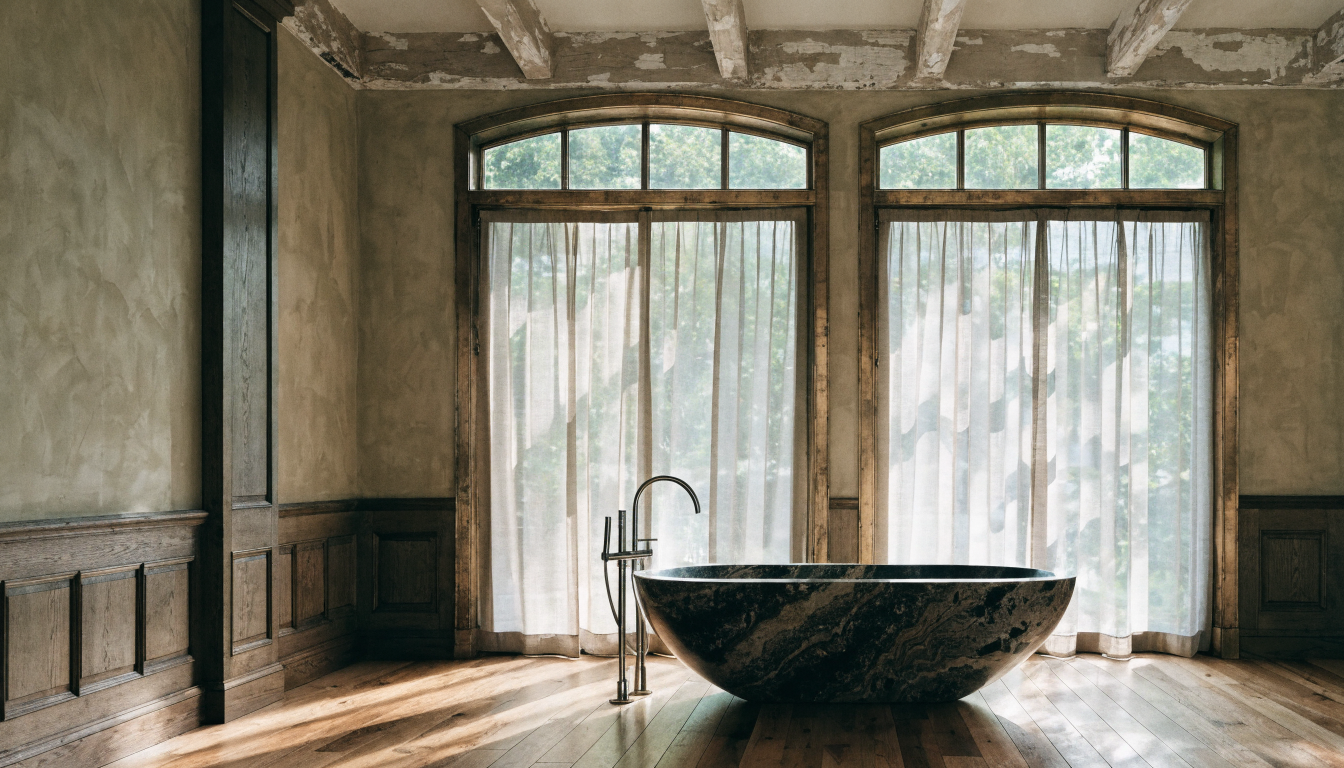 Four cardboard boxes labeled keep, donate, trash, and relocate lined up on a warm hardwood floor, showing the classic 4-box decluttering setup.